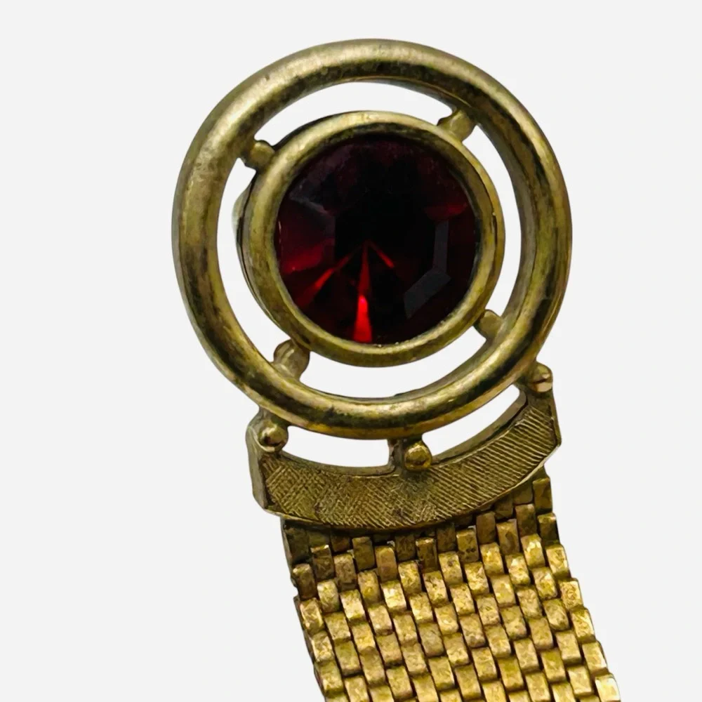 Vintage Red Rhinestone Mesh Cuff Links